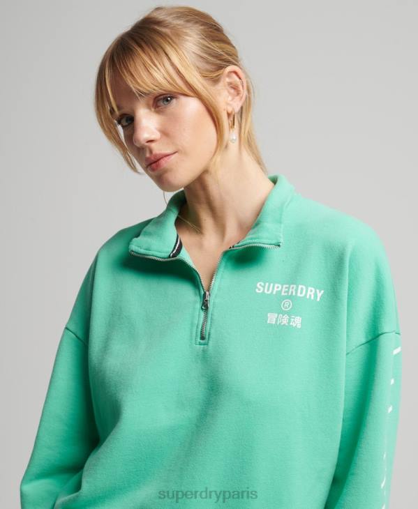 Superdry femmes sweat à demi-fermeture éclair core sport D64Z6082 vêtements vert