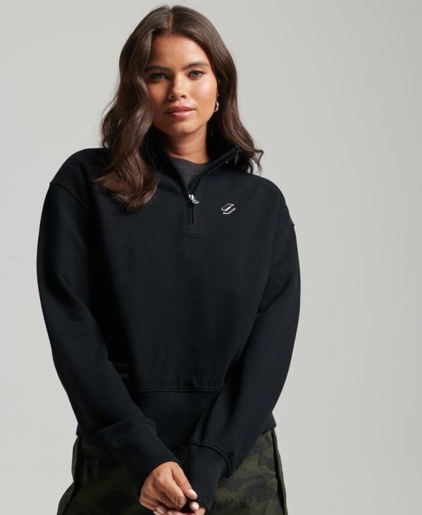 Superdry femmes sweat à demi-zip logo essentiel D64Z5840 vêtements noir