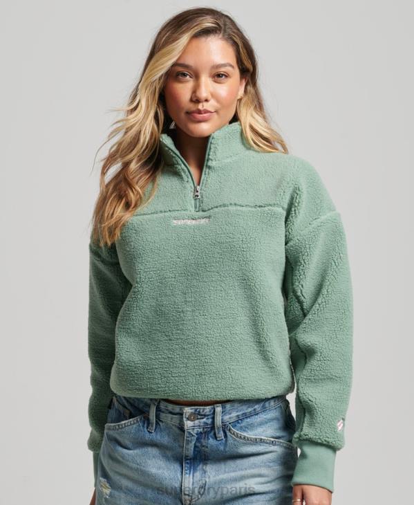Superdry femmes sweat henley borg à doublure douce D64Z5914 vêtements vert