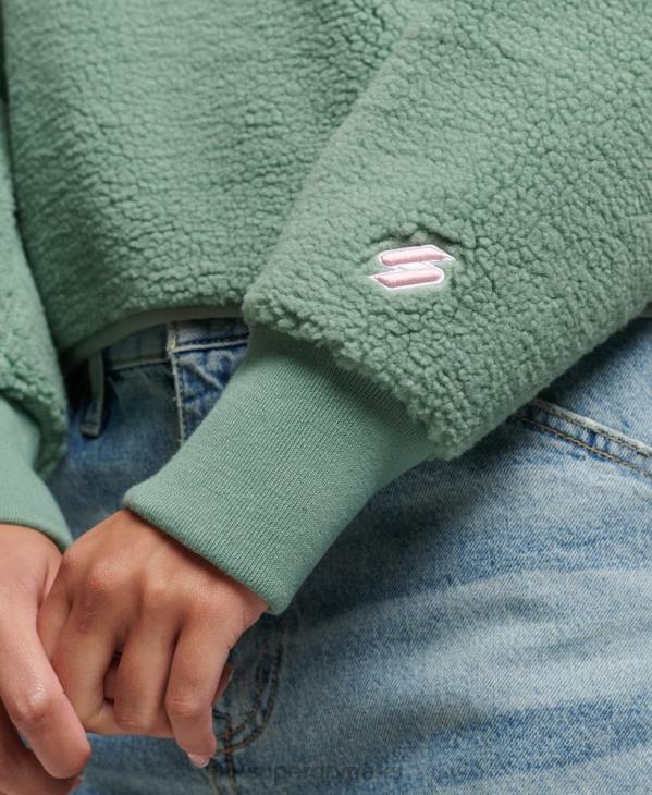 Superdry femmes sweat henley borg à doublure douce D64Z5914 vêtements vert