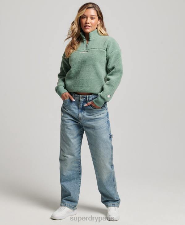 Superdry femmes sweat henley borg à doublure douce D64Z5914 vêtements vert