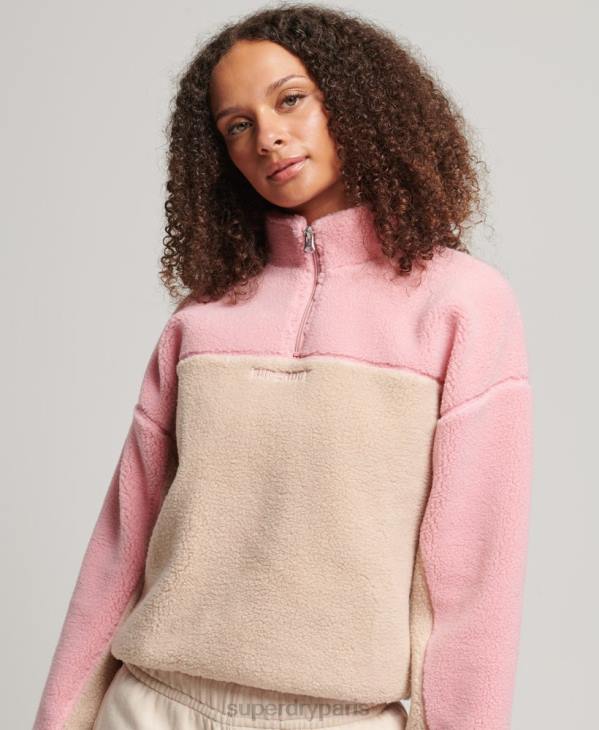 Superdry femmes sweat henley borg à doublure douce D64Z5996 vêtements corail