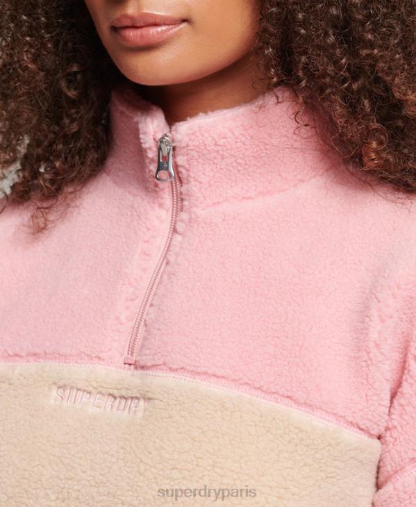Superdry femmes sweat henley borg à doublure douce D64Z5996 vêtements corail