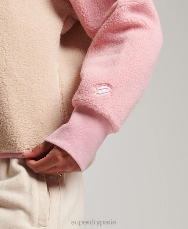 Superdry femmes sweat henley borg à doublure douce D64Z5996 vêtements corail