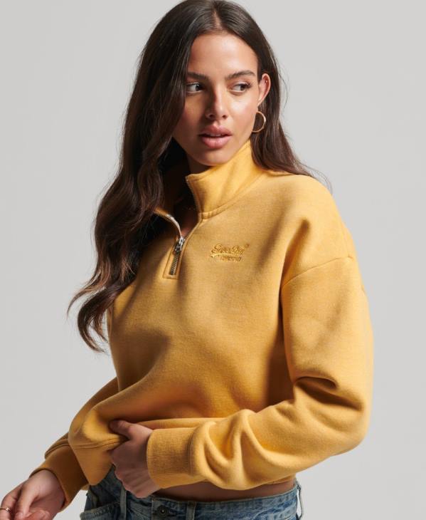 Superdry femmes sweat henley en coton bio à logo vintage D64Z3372 vêtements jaune