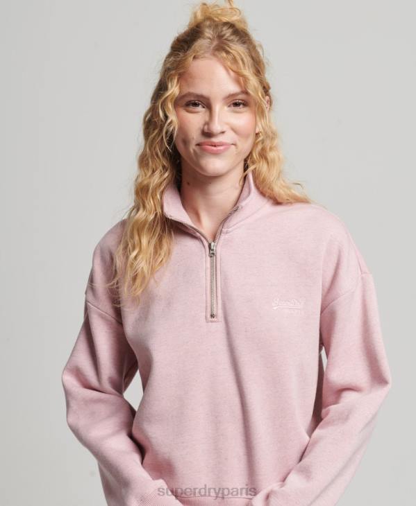 Superdry femmes sweat henley en coton bio à logo vintage D64Z3404 vêtements rose