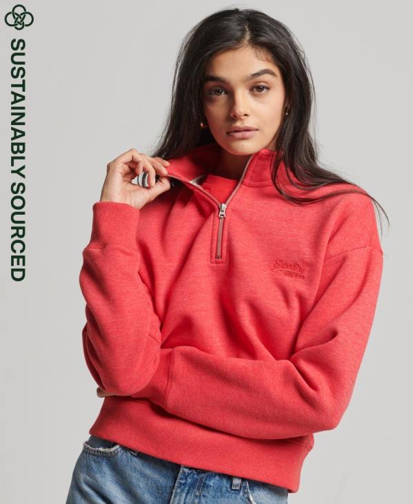 Superdry femmes sweat henley en coton bio à logo vintage D64Z3427 vêtements rouge
