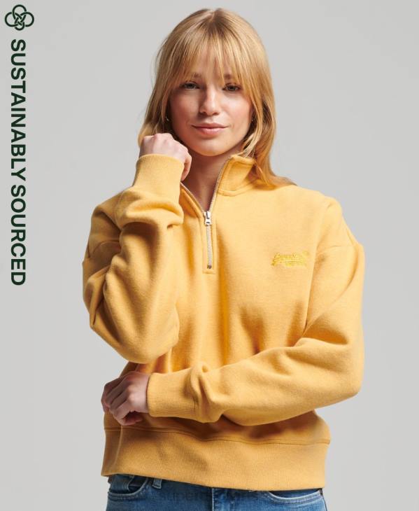 Superdry femmes sweat henley en coton bio à logo vintage D64Z3471 vêtements jaune