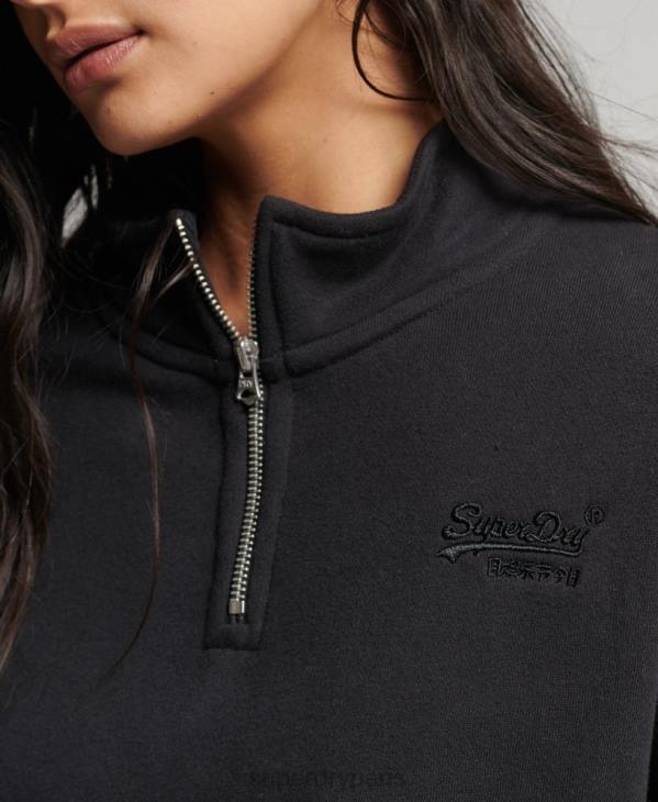 Superdry femmes sweat henley en coton bio à logo vintage D64Z5794 vêtements noir