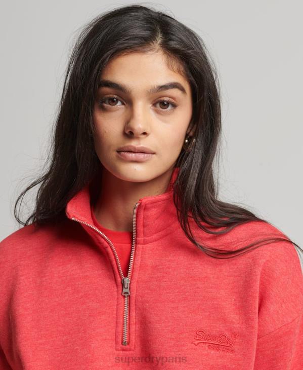 Superdry femmes sweat henley en coton bio à logo vintage D64Z5795 vêtements rouge