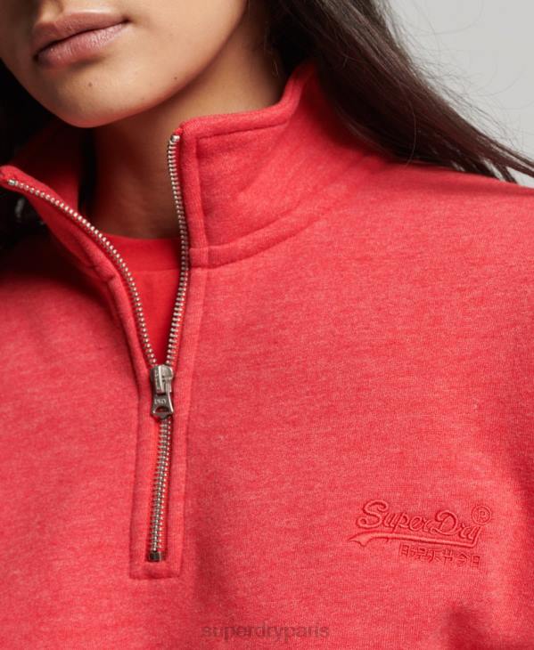 Superdry femmes sweat henley en coton bio à logo vintage D64Z5795 vêtements rouge