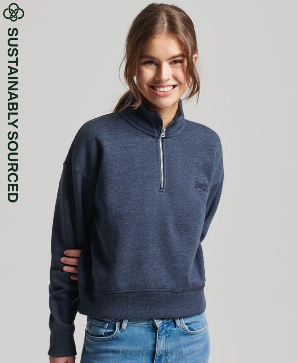 Superdry femmes sweat henley en coton bio à logo vintage D64Z5845 vêtements marine