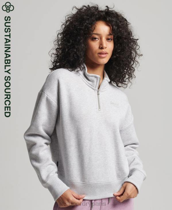 Superdry femmes sweat henley en coton bio à logo vintage D64Z5883 vêtements gris clair
