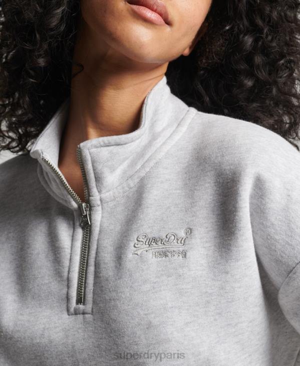 Superdry femmes sweat henley en coton bio à logo vintage D64Z5883 vêtements gris clair