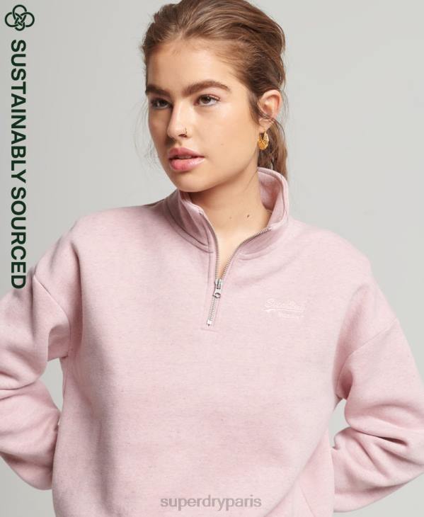 Superdry femmes sweat henley en coton bio à logo vintage D64Z5886 vêtements rose