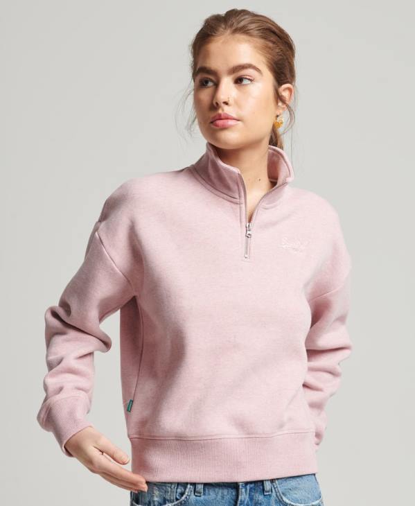 Superdry femmes sweat henley en coton bio à logo vintage D64Z5886 vêtements rose