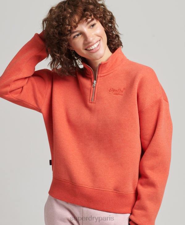 Superdry femmes sweat henley en coton bio à logo vintage D64Z5891 vêtements orange