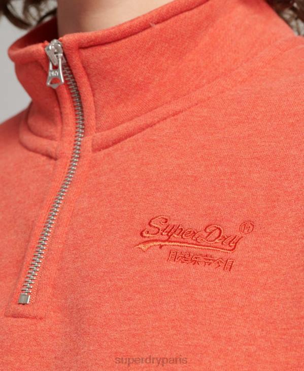 Superdry femmes sweat henley en coton bio à logo vintage D64Z5891 vêtements orange