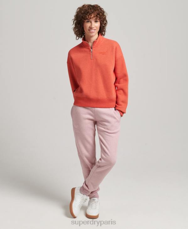 Superdry femmes sweat henley en coton bio à logo vintage D64Z5891 vêtements orange
