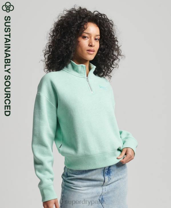 Superdry femmes sweat henley en coton bio à logo vintage D64Z5893 vêtements vert