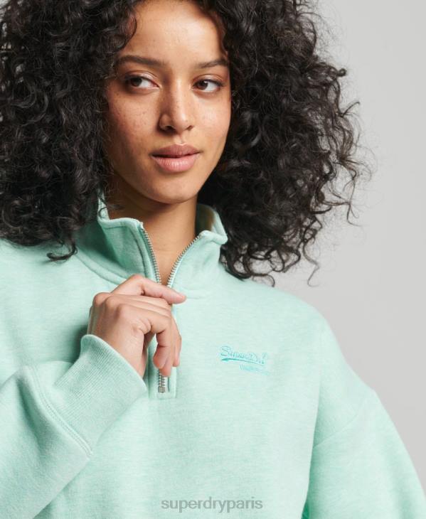 Superdry femmes sweat henley en coton bio à logo vintage D64Z5893 vêtements vert