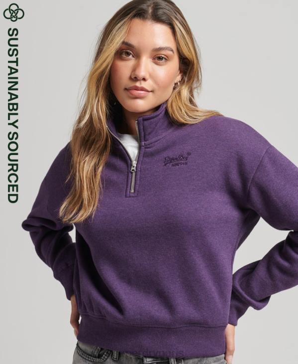 Superdry femmes sweat henley en coton bio à logo vintage D64Z5999 vêtements violet