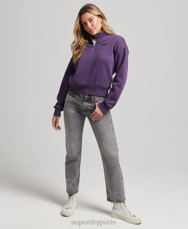 Superdry femmes sweat henley en coton bio à logo vintage D64Z5999 vêtements violet