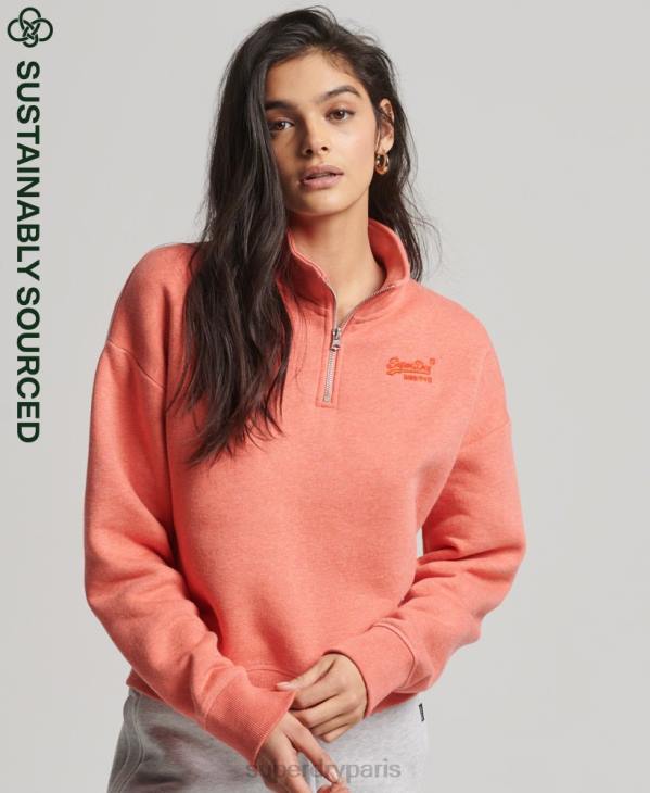 Superdry femmes sweat henley en coton bio à logo vintage D64Z6008 vêtements corail