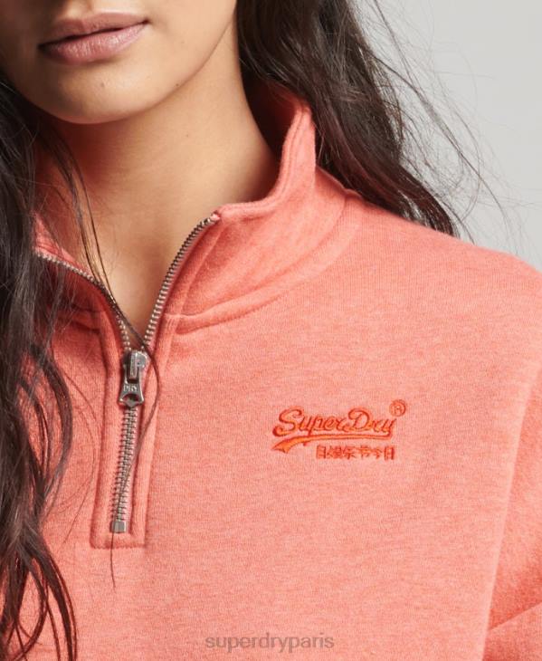Superdry femmes sweat henley en coton bio à logo vintage D64Z6008 vêtements corail