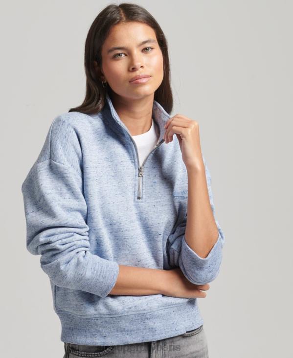 Superdry femmes sweat henley en coton bio à logo vintage D64Z6105 vêtements bleu clair