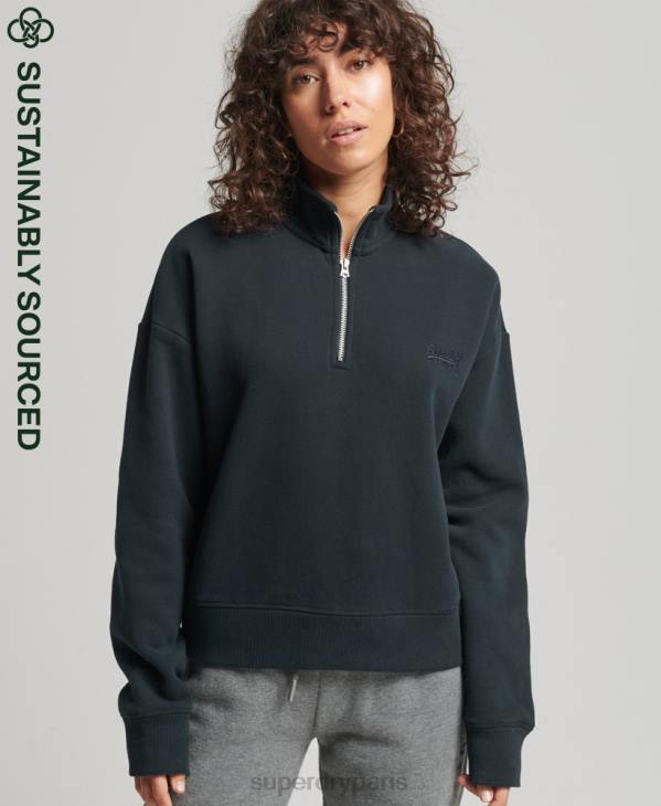 Superdry femmes sweat henley en coton bio à logo vintage D64Z6649 vêtements marine