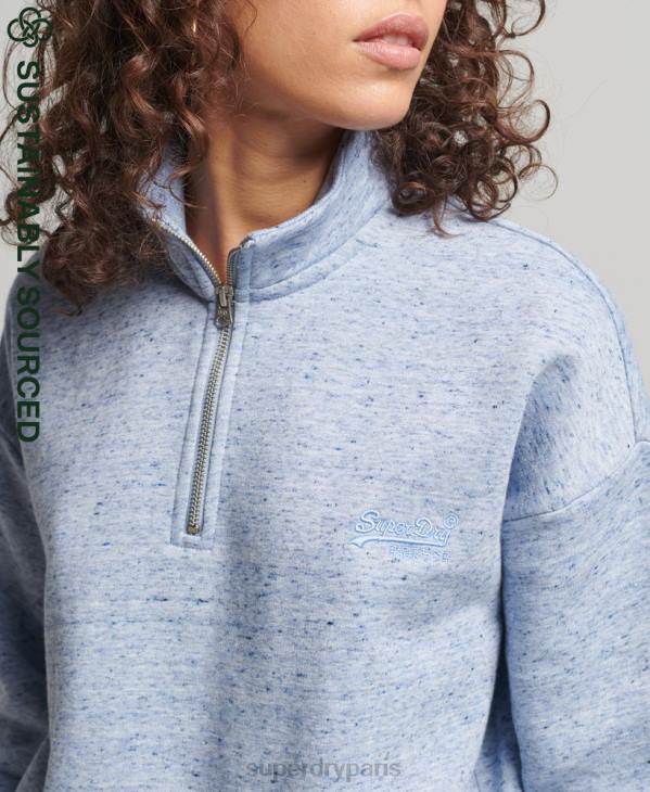 Superdry femmes sweat henley en coton bio à logo vintage D64Z6711 vêtements bleu clair