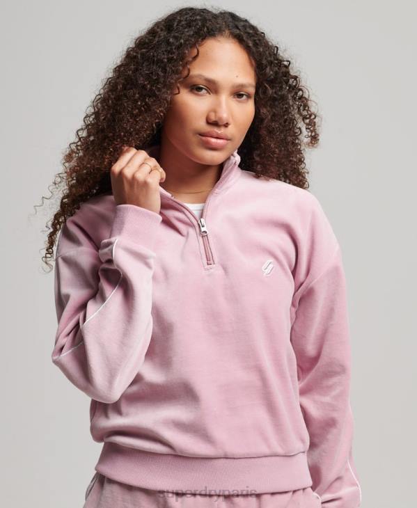 Superdry femmes sweat henley en velours D64Z3361 vêtements rose