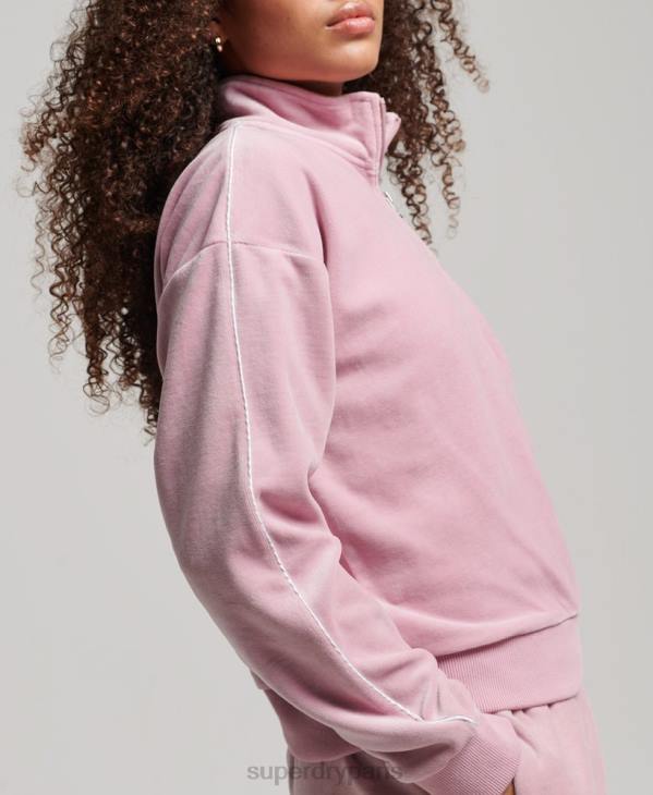 Superdry femmes sweat henley en velours D64Z3361 vêtements rose