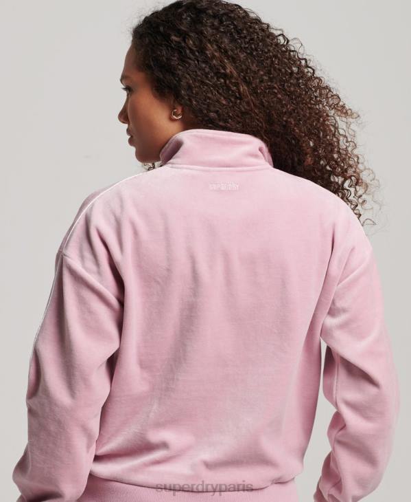 Superdry femmes sweat henley en velours D64Z3361 vêtements rose