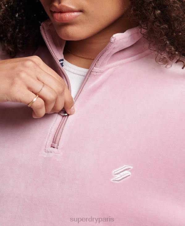 Superdry femmes sweat henley en velours D64Z3361 vêtements rose