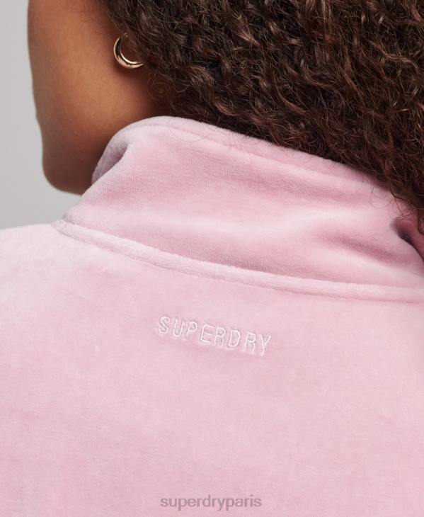 Superdry femmes sweat henley en velours D64Z3361 vêtements rose