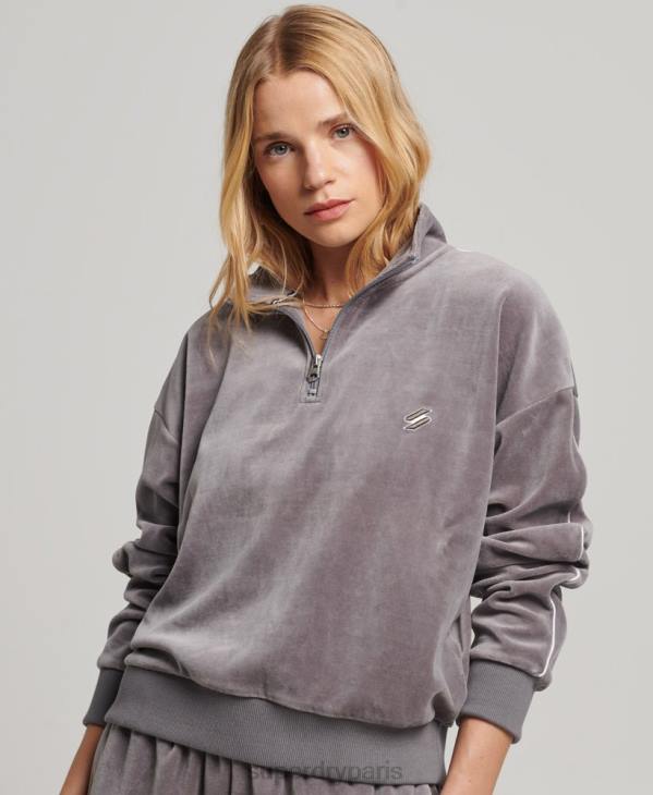 Superdry femmes sweat henley en velours D64Z3362 vêtements gris
