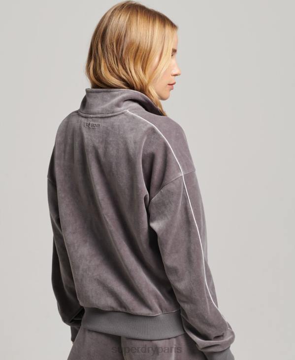 Superdry femmes sweat henley en velours D64Z3362 vêtements gris