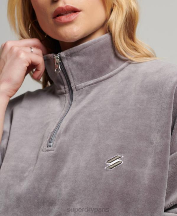 Superdry femmes sweat henley en velours D64Z3362 vêtements gris