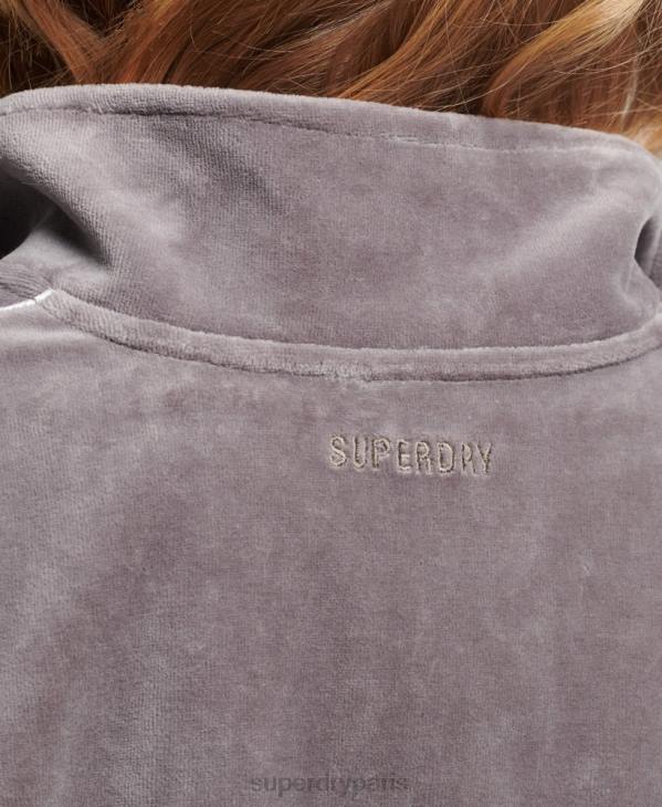 Superdry femmes sweat henley en velours D64Z3362 vêtements gris