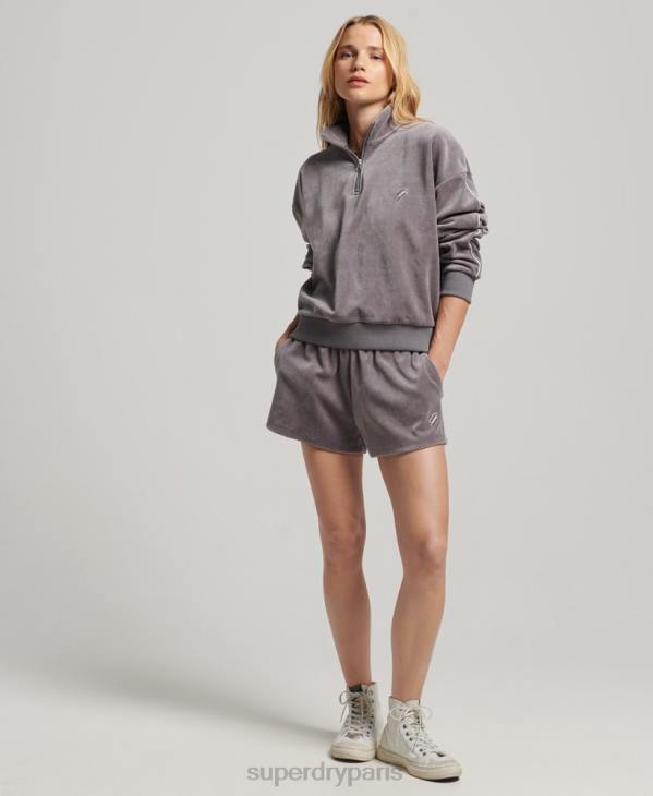 Superdry femmes sweat henley en velours D64Z3362 vêtements gris