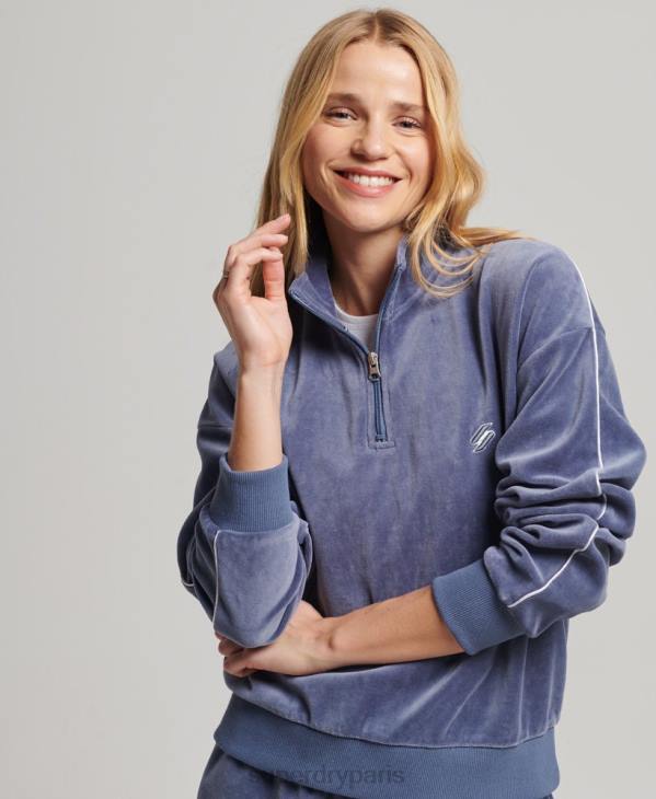 Superdry femmes sweat henley en velours D64Z3363 vêtements bleu