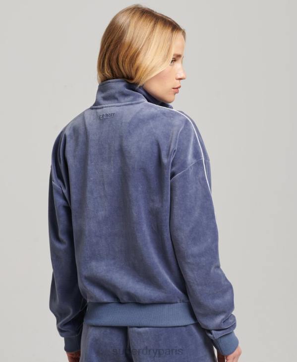 Superdry femmes sweat henley en velours D64Z3363 vêtements bleu