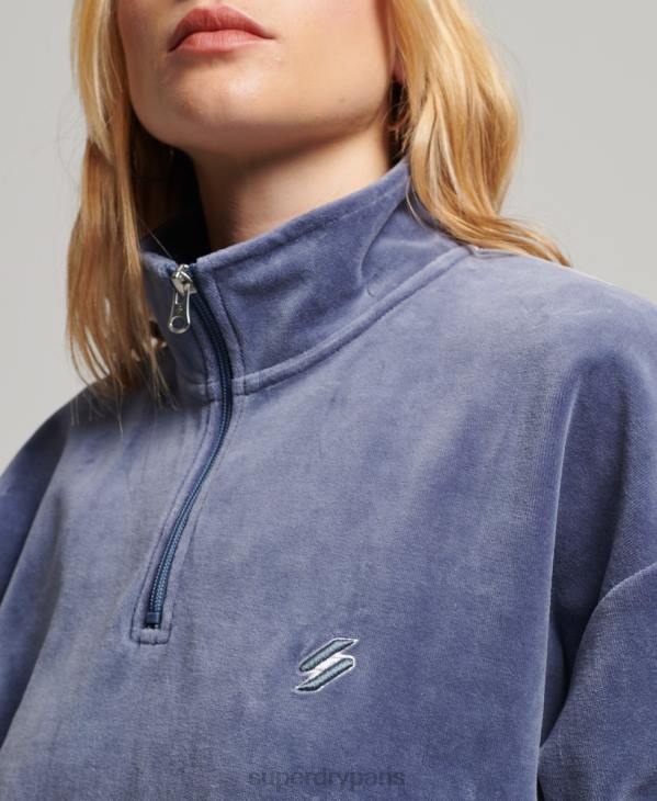 Superdry femmes sweat henley en velours D64Z3363 vêtements bleu