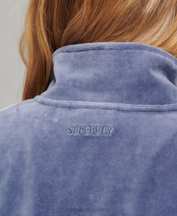 Superdry femmes sweat henley en velours D64Z3363 vêtements bleu
