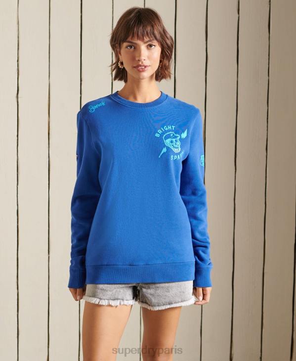 Superdry femmes sweat oversize bohème et rock crew D64Z6167 vêtements bleu clair