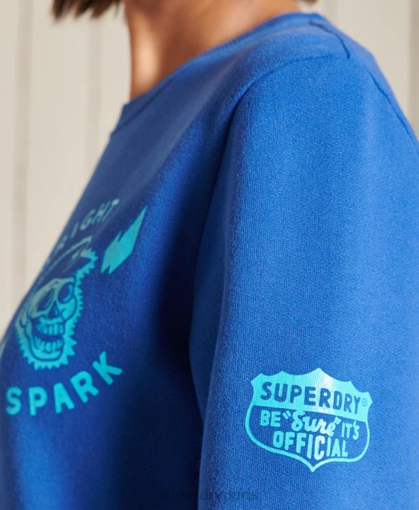 Superdry femmes sweat oversize bohème et rock crew D64Z6167 vêtements bleu clair
