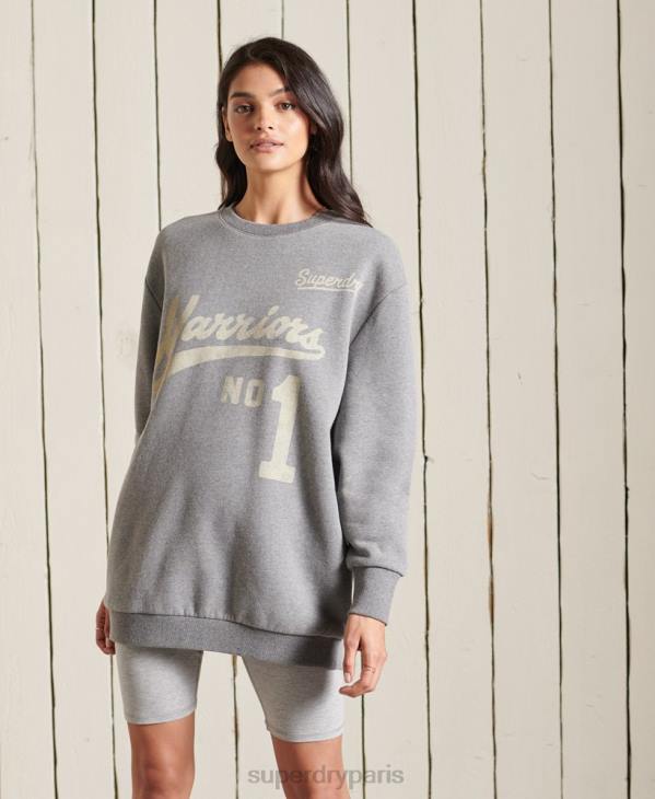 Superdry femmes sweat oversize à col ras-du-cou collégial D64Z5815 vêtements gris foncé