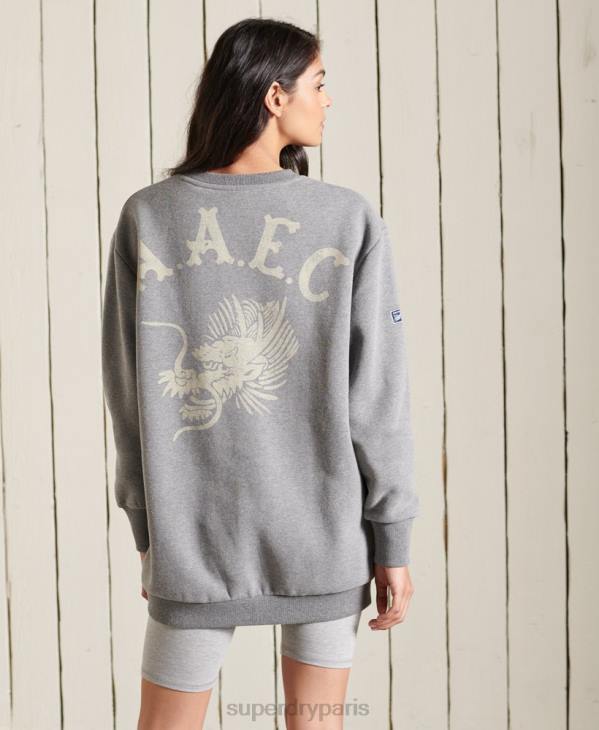 Superdry femmes sweat oversize à col ras-du-cou collégial D64Z5815 vêtements gris foncé